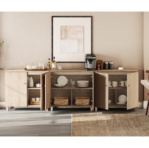 WAMPAT 3-in-1 Sideboard Buffet Cabinet, 106.2" Modern Storage Cabinet with Shelves&Doors, Wooden Coffee Bar Accent Cabinet Kitchen Credenza for