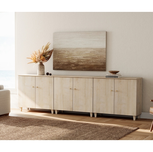 WAMPAT 3-in-1 Sideboard Buffet Cabinet, 106.2" Modern Storage Cabinet with Shelves&Doors, Wooden Coffee Bar Accent Cabinet Kitchen Credenza for