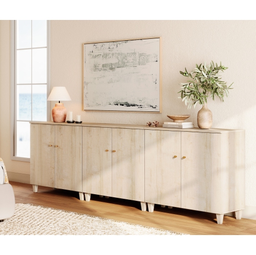 WAMPAT 3-in-1 Sideboard Buffet Cabinet, 106.2" Modern Storage Cabinet with Shelves&Doors, Wooden Coffee Bar Accent Cabinet Kitchen Credenza for