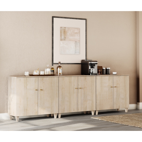 WAMPAT 3-in-1 Sideboard Buffet Cabinet, 106.2" Modern Storage Cabinet with Shelves&Doors, Wooden Coffee Bar Accent Cabinet Kitchen Credenza for