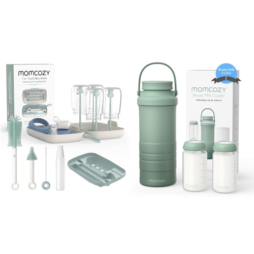 Momcozy 22oz Portable Breast Milk Cooler for Outdoor, 360°Total Cooling for 24Hours & Momcozy Bottle Brush Kit, Innovative Push-Press Design for Bett
