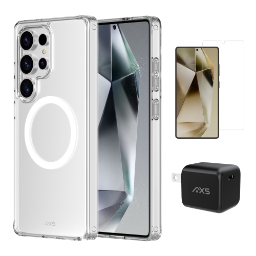 AXS Starter Kit bundle | Ultra Clear Case, Screen Protector and 30w Charger for Samsung Galaxy S25 Ultra