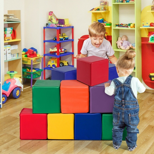 Gymax 12-Piece 8'' PU Foam Big Building Blocks Colorful Soft Blocks Play Set For Kids