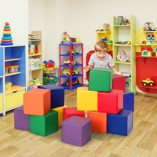 Gymax 12-Piece 8'' PU Foam Big Building Blocks Colorful Soft Blocks Play Set For Kids