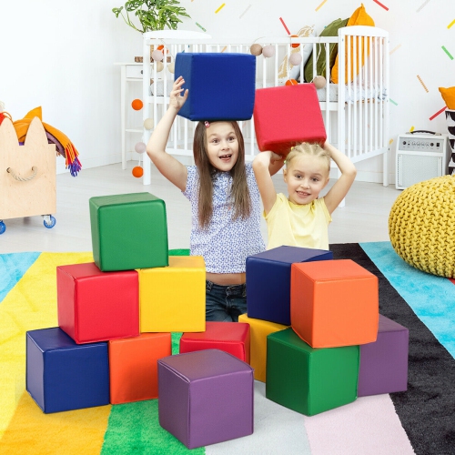 Gymax 12-Piece 8'' PU Foam Big Building Blocks Colorful Soft Blocks Play Set For Kids
