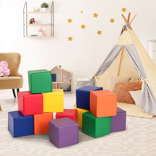 Gymax 12-Piece 8'' PU Foam Big Building Blocks Colorful Soft Blocks Play Set For Kids