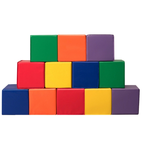 Gymax 12-Piece 8'' PU Foam Big Building Blocks Colorful Soft Blocks Play Set For Kids