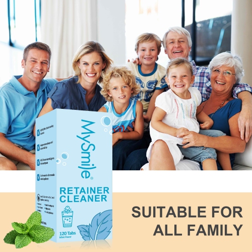 MySmile Retainer Cleaner with 120 Denture Cleaning Tablets, Quickly Remove Odors, Discoloration Stains & Plaque from Aligner, Mouth Guard, Night