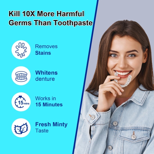 MySmile Retainer Cleaner with 120 Denture Cleaning Tablets, Quickly Remove Odors, Discoloration Stains & Plaque from Aligner, Mouth Guard, Night