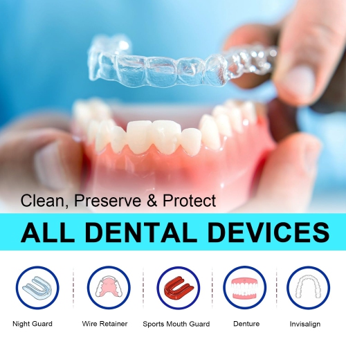 MySmile Retainer Cleaner with 120 Denture Cleaning Tablets, Quickly Remove Odors, Discoloration Stains & Plaque from Aligner, Mouth Guard, Night