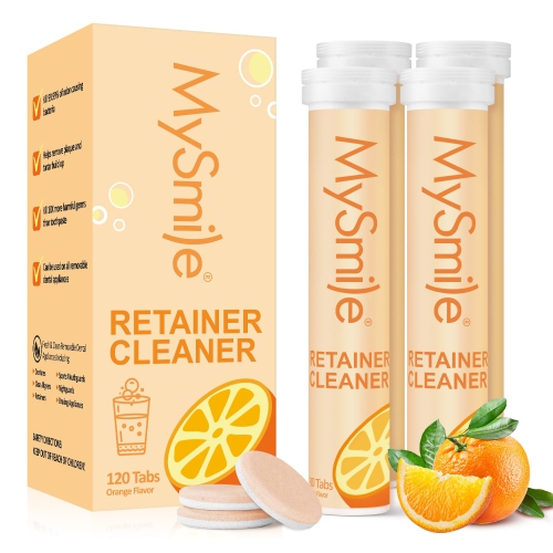 MYSMILE  Retainer Cleaner \w 120 Denture Cleaning Tablets, Quickly Remove Odors, Discoloration Stains & Plaque From Aligner, Mouth Guard, Night Guard