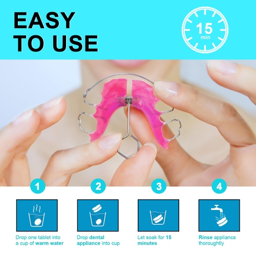 MySmile Retainer Cleaner with 120 Denture Cleaning Tablets, Quickly Remove Odors, Discoloration Stains & Plaque from Aligner, Mouth Guard, Night