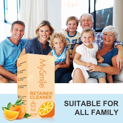 MySmile Retainer Cleaner with 120 Denture Cleaning Tablets, Quickly Remove Odors, Discoloration Stains & Plaque from Aligner, Mouth Guard, Night