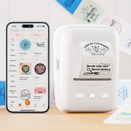 MUNBYN – Étiqueteuse portative Bluetooth FM226, blanc