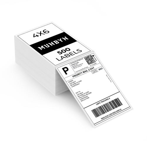 MUNBYN Thermal Label, 4x6", White, 1 Roll, 500 Sheets