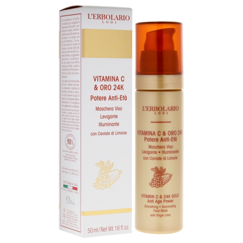 Vitamin C and 24K Gold Smoothing Illuminating Face Mask by LErbolario for Women - 1.6 oz Mask