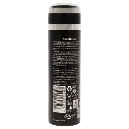 Solid Black by Sapil for Men - 6.76 oz Deodorant Spray