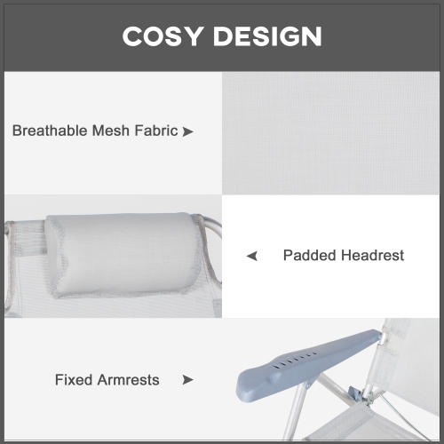 Outsunny Set of 2 Portable Camping Chair, Lightweight Beach Chairs with 6-Level Adjustable Backrest and Headrest, Folding Chair for Outdoor, Beach,