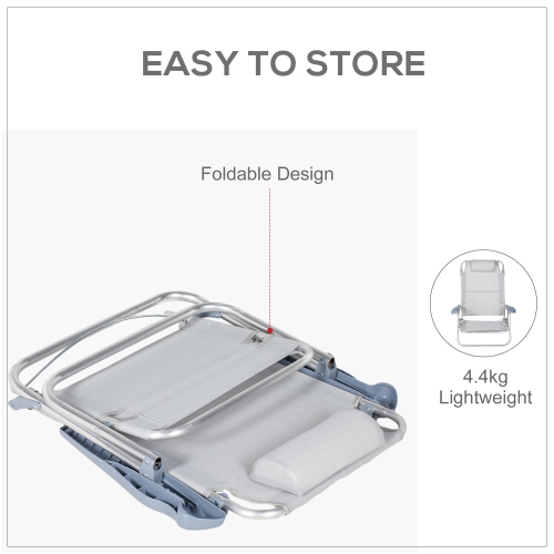 Outsunny Set of 2 Portable Camping Chair, Lightweight Beach Chairs with 6-Level Adjustable Backrest and Headrest, Folding Chair for Outdoor, Beach,