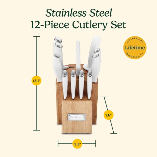Bloc de couteaux de Cuisinart, ensemble de 12 couteaux avec lames en acier inoxydable pour couper de façon précise, léger et en acier inoxydable,