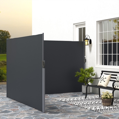 Outsunny Patio Retractable Double Side Awning, 79"x236" Outdoor Privacy Screen, UV Resistant, Waterproof Room Divider Sun Shade Wind Screen for