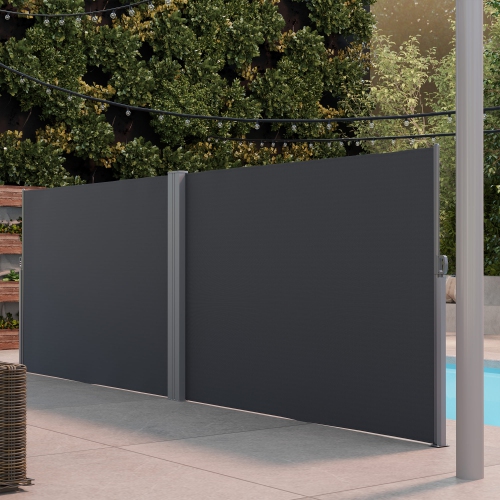 Outsunny Patio Retractable Double Side Awning, 79"x236" Outdoor Privacy Screen, UV Resistant, Waterproof Room Divider Sun Shade Wind Screen for