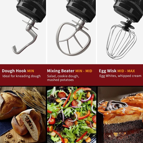 Batteur sur socle de 5 pintes de CUSIMAX avec crochet pétrisseur, fouet plat, acier inoxydable, noir
