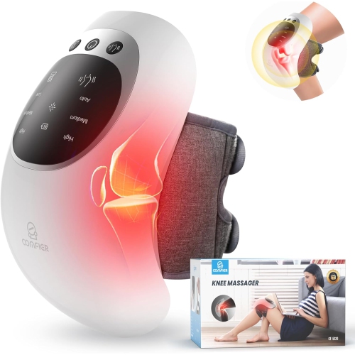 Comfier Cordless Knee Massager with Heat and Vibration, Rechargeable Foot massager Shoulder Massager with LED Screen for Knee Massage, White