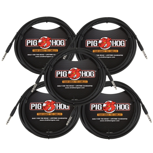 PIG HOG  10Ft 1/4" Trs - 1/4" Trs Cable - 5 Units
