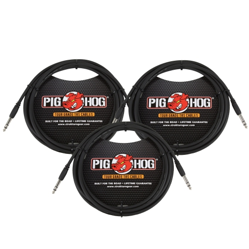 PIG HOG  10Ft 1/4" Trs - 1/4" Trs Cable - 3 Units