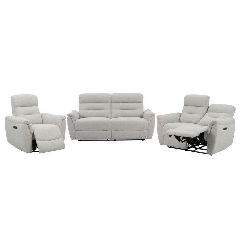 Image 1 de 9.. Mobilier 3 pièces inclinable électrique en tissu tissé Levoluxe Cain avec divan, causeuse et fauteuil