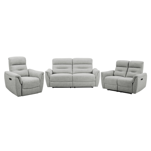 Image 1 de 9.. Mobilier 3 pièces inclinable électrique en tissu tissé Levoluxe Cain avec divan, causeuse et fauteuil