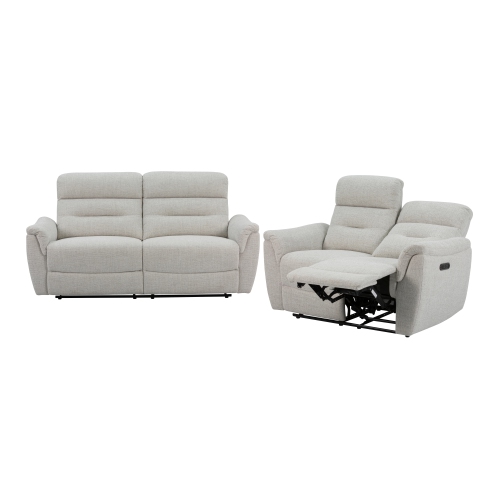 Image 1 de 9.. Mobilier inclinable électrique 2 pièces en tissu tissé avec divan et causeuse Levoluxe Cain