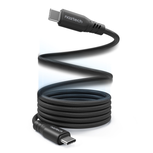 NAZTECH  6 Ft (180Cm) Recoil USB-C to USB-C Magnetic Braided Cable - In Black