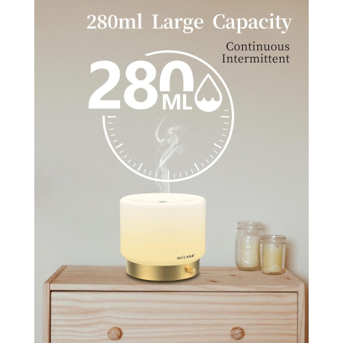 SOICARE Glass Diffuser with Golden Alu. Base, All-in-one Room Decor Aromatherapy Oil Diffusers for Essential Oils