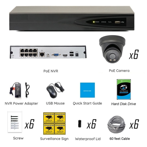 Full Color Night Vision 6MP Wired Audio Security Camera System, 6 Camera Surveillance Kit Outdoor DIY Audio 2TB HDD Included for Home Business