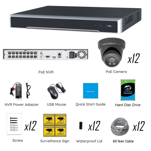 Full Color Night Vision 6MP Wired Audio Security Camera System, 12 Camera Surveillance Kit Outdoor DIY Audio 4TB HDD Included for Home Business
