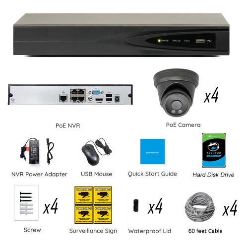 Full Color Night Vision 6MP Wired Audio Security Camera System, 4 Camera Surveillance Kit Outdoor DIY Audio 2TB HDD Included for Home Business