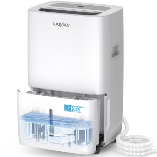 Image 1 de 7.. Déshumidificateur de 80 chopines Energy Star de Waykar pour les sous-sols ou les espaces humides jusqu'à 5000&nbsp;pi² blanc