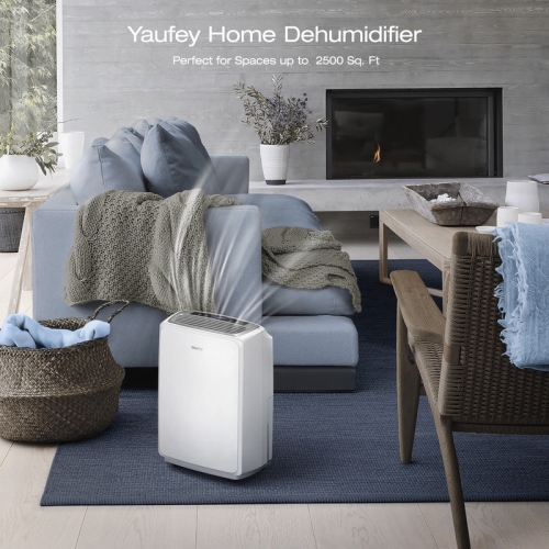 Yaufey 32.7-Pint Low Noise Home Dehumidifier For Indoor Use Recommended For Up to 2,500 sq. ft. With Water Tank, White
