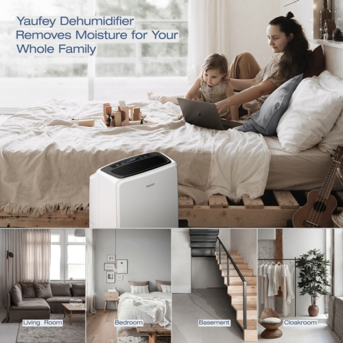 Yaufey 32.7-Pint Low Noise Home Dehumidifier For Indoor Use Recommended For Up to 2,500 sq. ft. With Water Tank, White