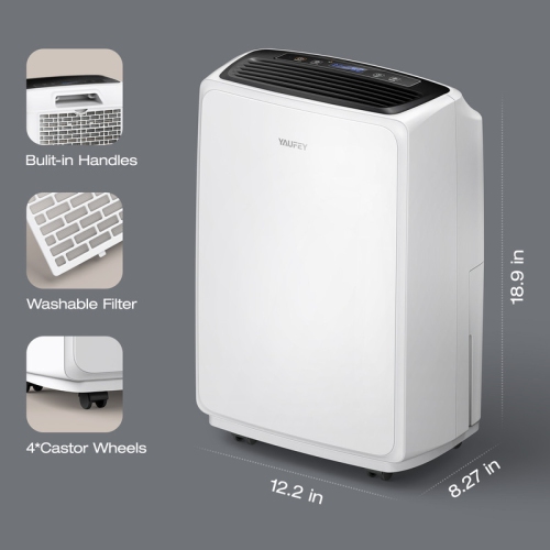 Yaufey 32.7-Pint Low Noise Home Dehumidifier For Indoor Use Recommended For Up to 2,500 sq. ft. With Water Tank, White