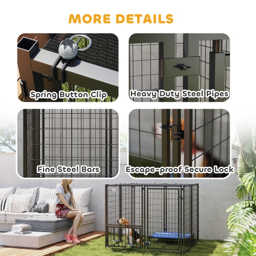 PawHut Dog Run Outdoor, Welded Wire Outdoor Dog Kennel with 4 Levels Adjustable & Rotatable Dog Bowls, Sun-Shade Cover, Secure Lock, for Small and