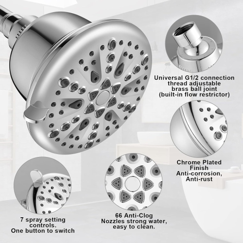 Pomme de douche filtrée, 7 modes de pulvérisation haute pression avec filtres, filtre de pomme de douche en 16 étapes pour l'eau dure pour éliminer