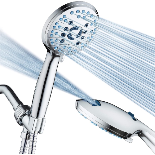Prismi High Pressure 8-Mode Handheld Shower Head - Anti-Clog Nozzles, Built-in Power Wash to Clean Tub, Tile & Pets, Extra Long 6 ft. Stainless Steel