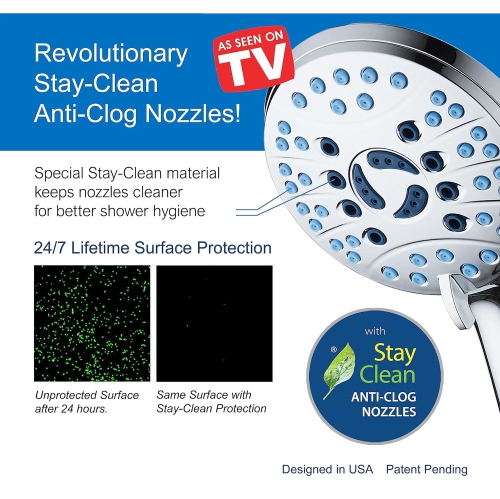 Prismi High Pressure 8-Mode Handheld Shower Head - Anti-Clog Nozzles, Built-in Power Wash to Clean Tub, Tile & Pets, Extra Long 6 ft. Stainless Steel