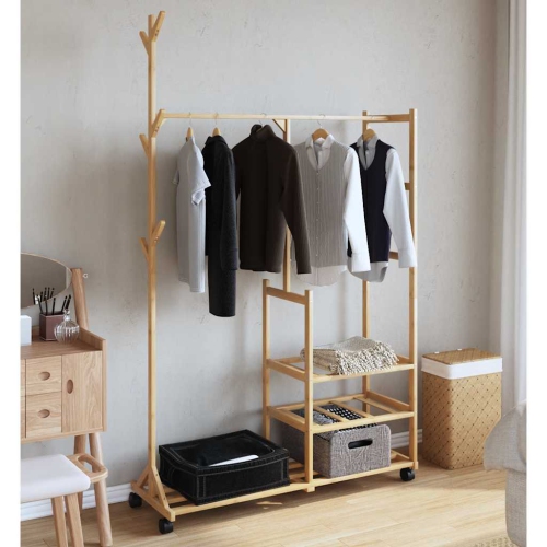 vidaXL Clothes Rack with Shelves and Wheels 100x38x175.5 cm Bamboo