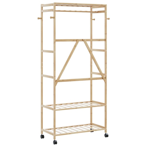 vidaXL Clothes Rack with Shelves and Wheels 90x40x179.5 cm Bamboo