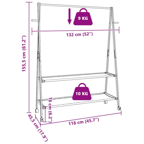 vidaXL Clothes Rack with Shelves and Wheels 132x45.5x155.5 cm Bamboo