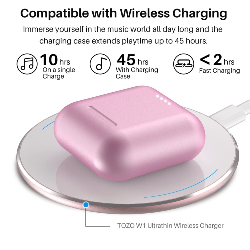 TOZO T6 In-Ear Sound Isolating True Wireless Headphones Bluetooth Earbuds IPX8 Water Resistance - Pink